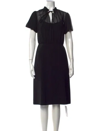 Pre-owned Mikael Aghal Tie Neck Knee-length Dress In Black