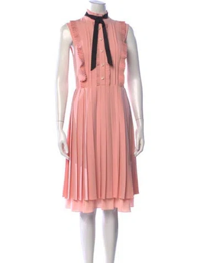 Pre-owned Mikael Aghal Tie Neck Midi Length Dress In Pink
