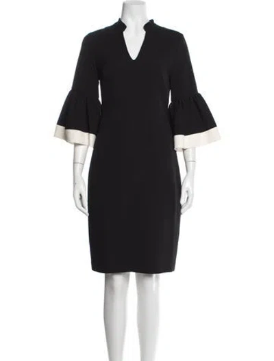 Pre-owned Mikael Aghal V-neck Knee-length Dress In Black