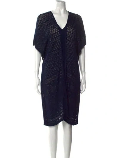 Pre-owned Mikael Aghal V-neck Knee-length Dress In Blue