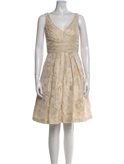 Pre-owned Mikael Aghal V-neck Knee-length Dress W/ Tags In Neutral