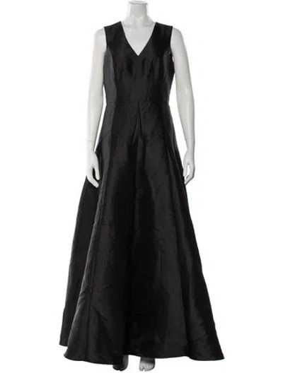 Pre-owned Mikael Aghal V-neck Long Dress In Black