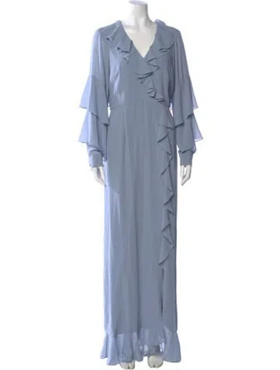 Pre-owned Mikael Aghal V-neck Long Dress In Blue