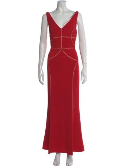 Pre-owned Mikael Aghal V-neck Long Dress In Red