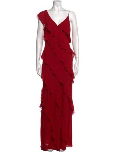 Pre-owned Mikael Aghal V-neck Long Dress In Red