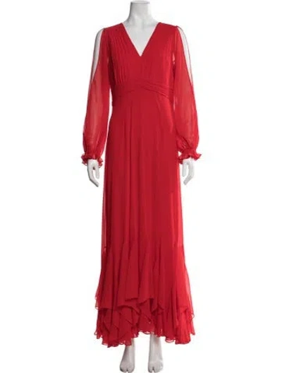 Pre-owned Mikael Aghal V-neck Long Dress In Red