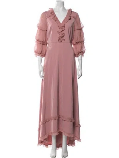 Pre-owned Mikael Aghal V-neck Long Dress W/ Tags In Pink