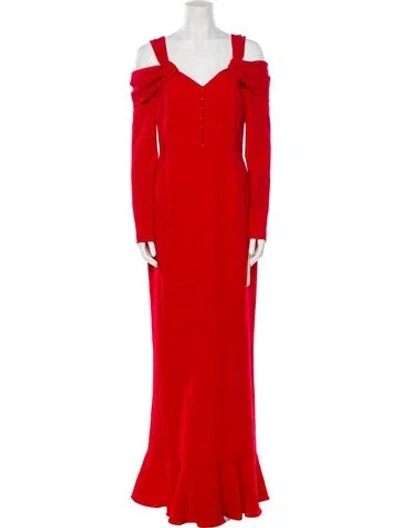 Pre-owned Mikael Aghal V-neck Long Dress W/ Tags In Red
