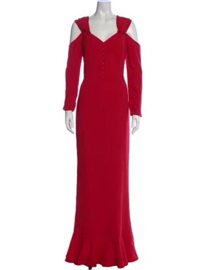 Pre-owned Mikael Aghal V-neck Long Dress W/ Tags In Red