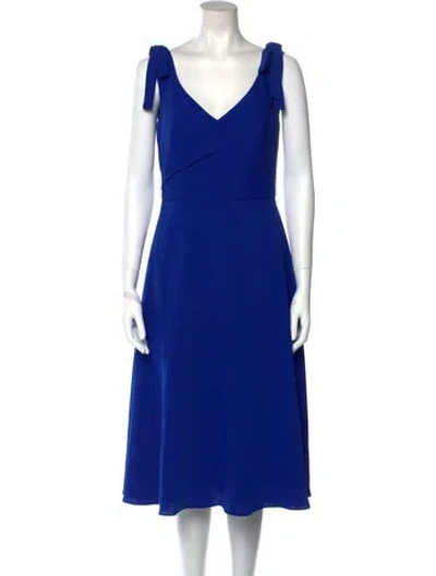 Pre-owned Mikael Aghal V-neck Midi Length Dress In Blue