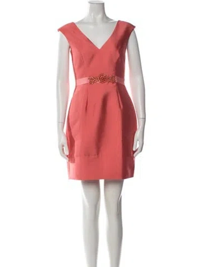 Pre-owned Mikael Aghal V-neck Mini Dress In Pink