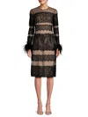 MIKAEL AGHAL WOMEN'S FEATHER TRIM LACE SHEATH DRESS