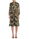 Mikael Aghal Women's Floral Belted Midi-dress In Animal Print
