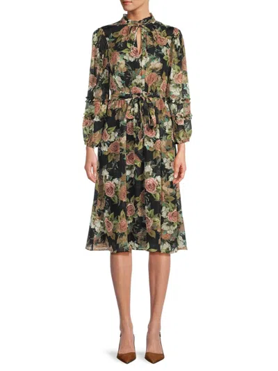 Mikael Aghal Women's Floral Belted Midi-dress In Animal Print