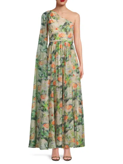 Mikael Aghal Women's Floral Gown In Green Multi