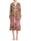 MIKAEL AGHAL WOMEN'S FLORAL LACE TRIM PLEATED MIDI DRESS