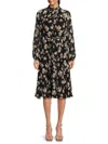 Mikael Aghal Pleated Floral-print Chiffon Midi Dress In Black Multi