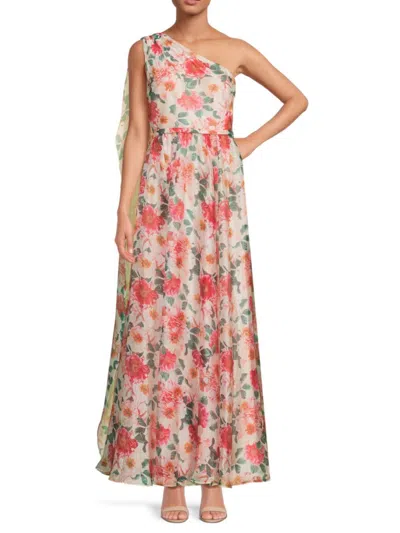 Mikael Aghal Women's Floral One-shoulder Gown In Blush Multi