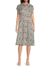 Mikael Aghal Pleated Floral-print Chiffon Midi Shirt Dress In Lilac Multi