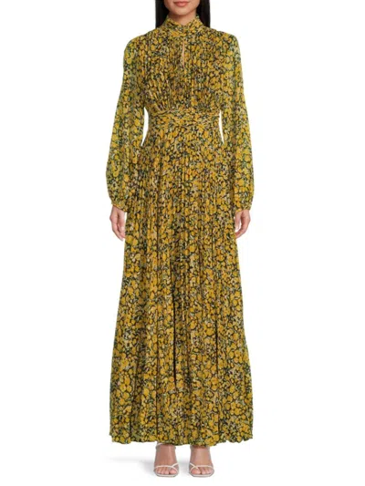 Mikael Aghal Women's Floral Puff Sleeve Maxi Dress In Yellow