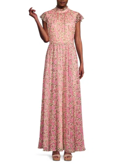 Mikael Aghal Women's Floral Raglan Sleeve Gown In Beige Pink
