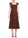 Mikael Aghal Ruched Floral-print Chiffon Midi Dress In Red Black