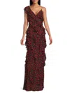 Mikael Aghal Ruffled Floral-print Chiffon Maxi Dress In Red Black