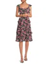 Mikael Aghal Ruffled Floral-print Chiffon Dress In Black Multi