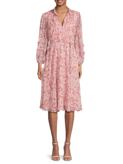 Mikael Aghal Women's Floral Splitneck Midi Dress In Pink Multi