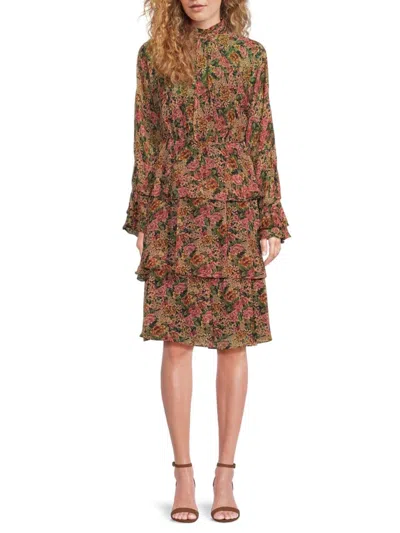 Mikael Aghal Women's Floral Tiered Midi-dress In Black