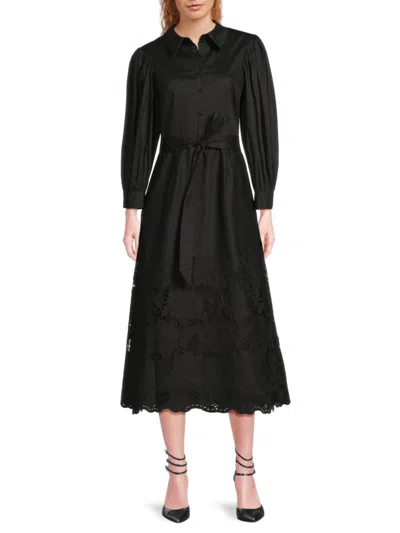 Mikael Aghal Women's Lace-trim Midi Shirtdress In Black