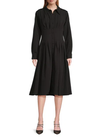 Mikael Aghal Women's Pleated A-line Midi-shirtdress In Black