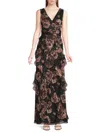 Mikael Aghal Women's Ruffled Floral A-line Gown In Black