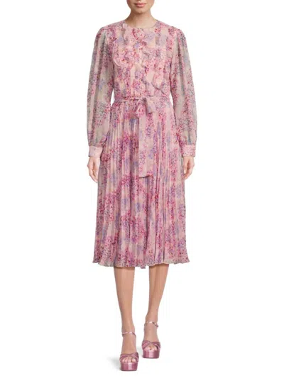 Mikael Aghal Women's Ruffled Print Midi Dress In Lavender Multi
