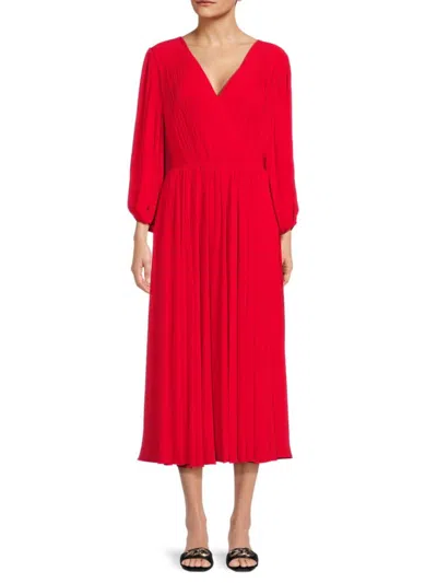 Mikael Aghal Women's Solid Pleated Midi Dress In Red