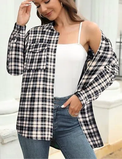 Mikarose Autumn Maple Plaid Shacket In Black/white In Multi