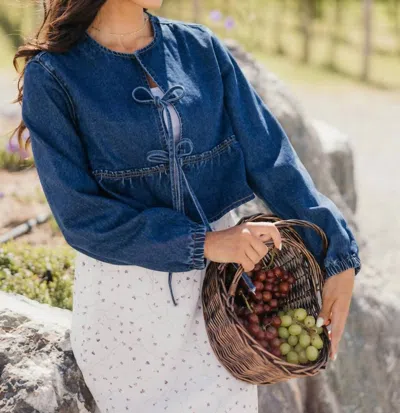 Mikarose Bow Cropped Jacket In Blue
