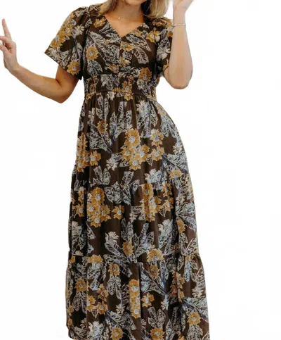 Mikarose Breezy Short Sleeve Maxi Dress In Brown Multi