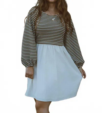 Mikarose Class In Session Striped Contrast Mini Dress In Olive Green