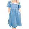 Mikarose Denim Puff Sleeve Dress In Blue In Blue