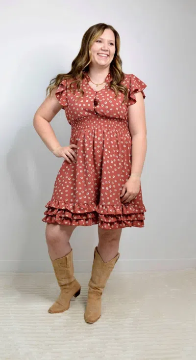 Mikarose Finn Flutter Dress In Rust In Red