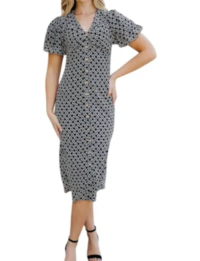 Mikarose Floral Midi Dress In Black/white In Multi