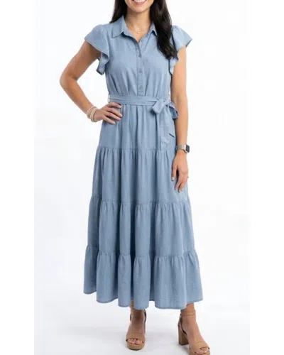 Mikarose Flutter Sleeve Tiered Dress In Blue Harbor