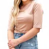Mikarose Half Sleeve Scoop Neck Tee In Camel In Pink