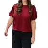 Mikarose Lenora Puff Sleeves Top In Burgundy In Burgundy