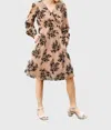 Mikarose Long Sleeve Midi Dress In Tan/black In Multi