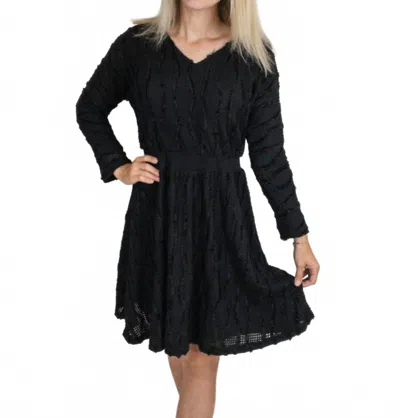 Mikarose Long Sleeve Textured Dress In Black