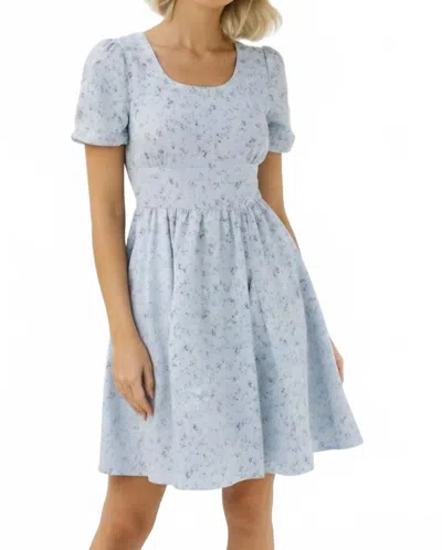 Mikarose Mika Floral Puff Sleeve Dress In Light Blue/pink