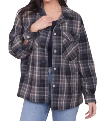 Mikarose Plaid Shacket With Pockets In Shadow Grey