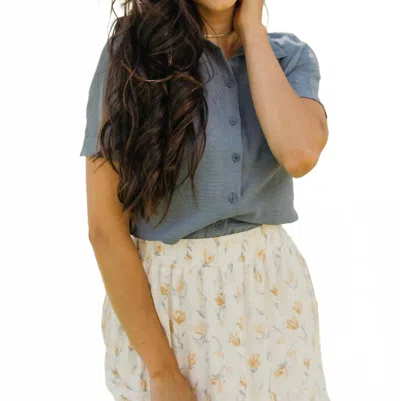 Mikarose Ruffled Collared Blouse In Blue Fog